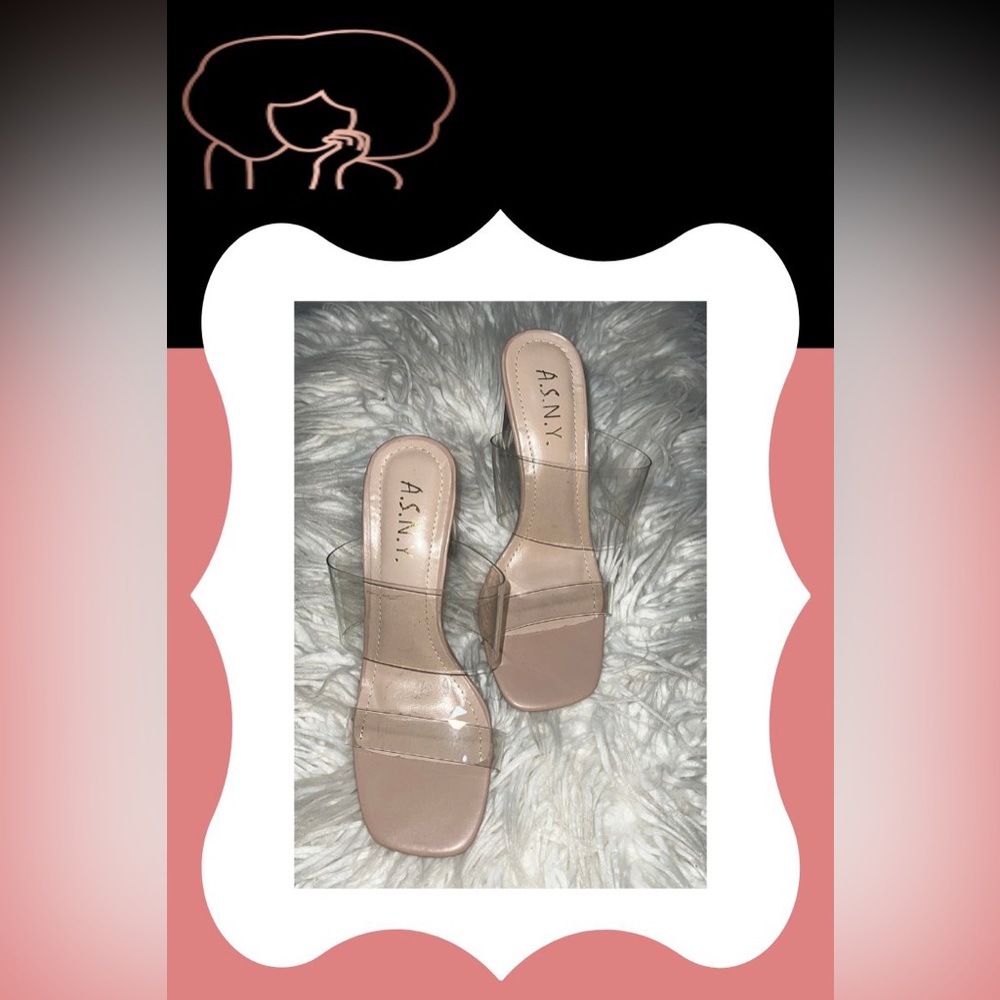 (NEVER WORN) Clear Cut-Out Open Toe Iridescent Block 3.5in Heels